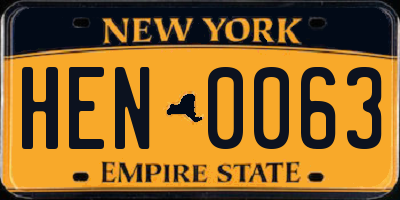 NY license plate HEN0063