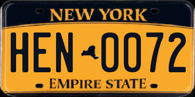 NY license plate HEN0072