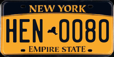 NY license plate HEN0080