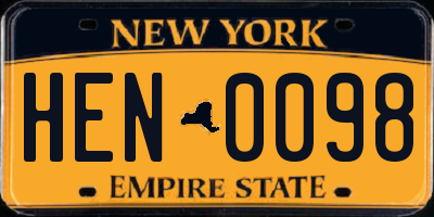 NY license plate HEN0098