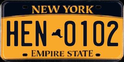 NY license plate HEN0102