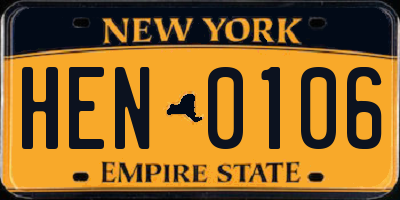 NY license plate HEN0106
