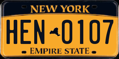 NY license plate HEN0107