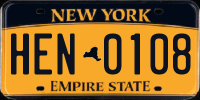 NY license plate HEN0108
