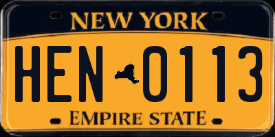 NY license plate HEN0113