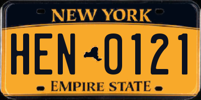 NY license plate HEN0121