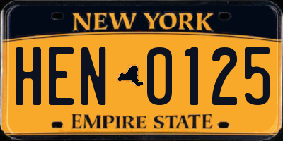 NY license plate HEN0125