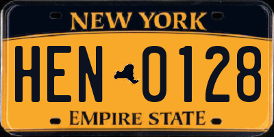 NY license plate HEN0128