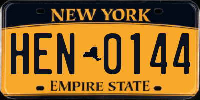 NY license plate HEN0144