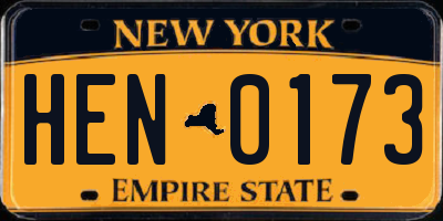 NY license plate HEN0173