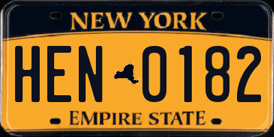 NY license plate HEN0182