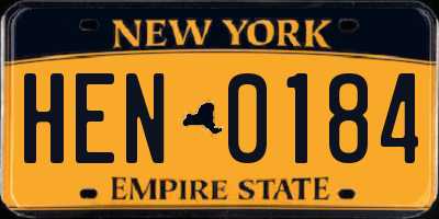 NY license plate HEN0184