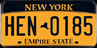 NY license plate HEN0185