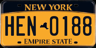 NY license plate HEN0188