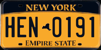 NY license plate HEN0191
