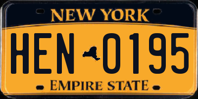 NY license plate HEN0195