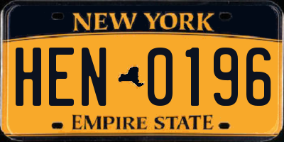 NY license plate HEN0196