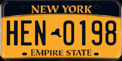 NY license plate HEN0198