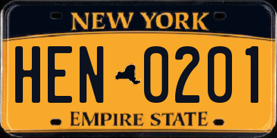 NY license plate HEN0201