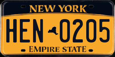 NY license plate HEN0205