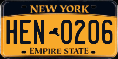 NY license plate HEN0206