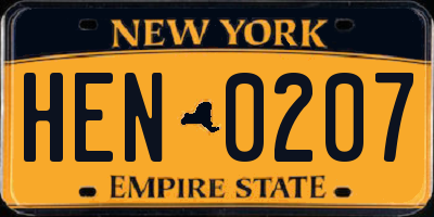 NY license plate HEN0207