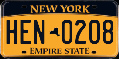 NY license plate HEN0208