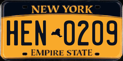 NY license plate HEN0209
