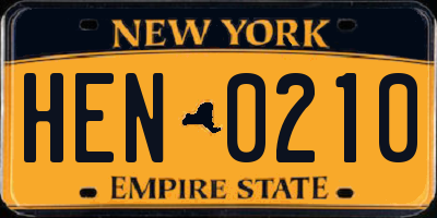 NY license plate HEN0210
