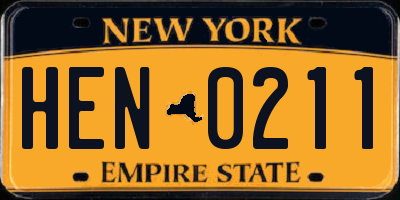 NY license plate HEN0211