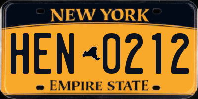 NY license plate HEN0212