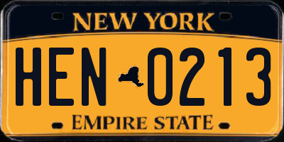 NY license plate HEN0213