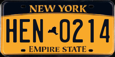 NY license plate HEN0214