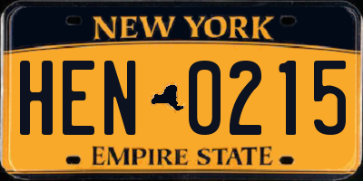 NY license plate HEN0215