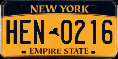 NY license plate HEN0216