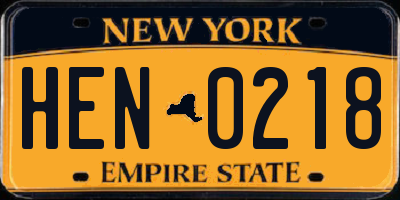 NY license plate HEN0218