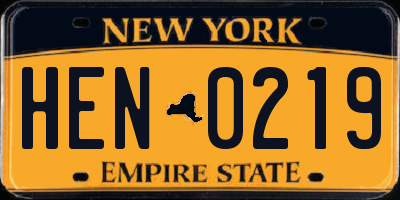 NY license plate HEN0219