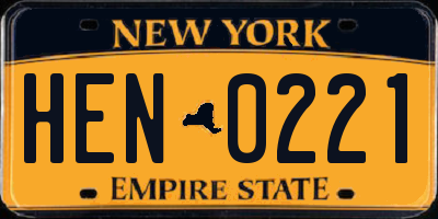 NY license plate HEN0221