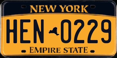 NY license plate HEN0229