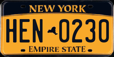 NY license plate HEN0230