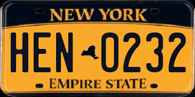 NY license plate HEN0232