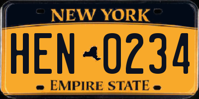 NY license plate HEN0234