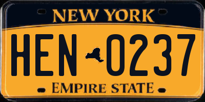 NY license plate HEN0237