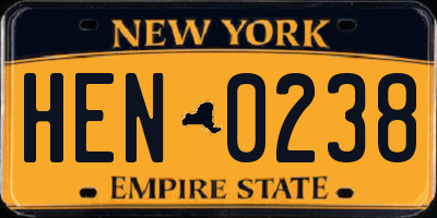 NY license plate HEN0238