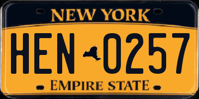 NY license plate HEN0257