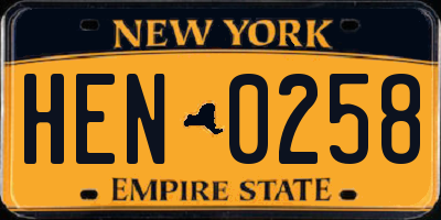 NY license plate HEN0258