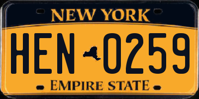 NY license plate HEN0259