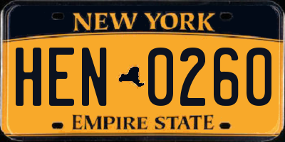 NY license plate HEN0260