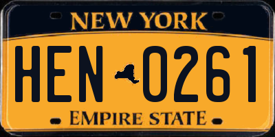 NY license plate HEN0261
