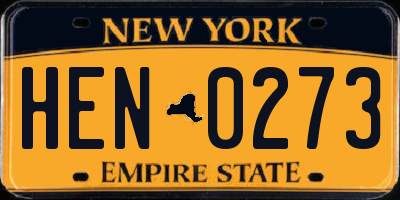 NY license plate HEN0273